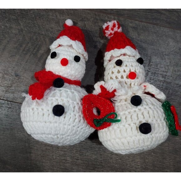 Christmas Handmade Crochet Snowman Snowlady Decoration Red White Vintage - Picture 12 of 13